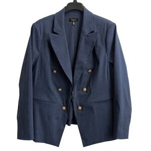 Ella Rafaella Blue Double Breasted Gold Button Peak Lapel Blazer Jacket 1X